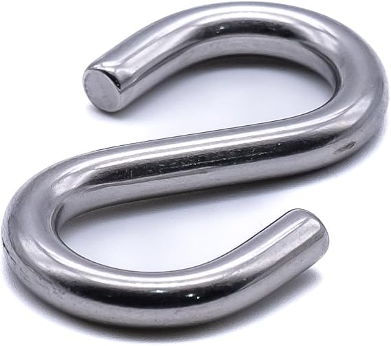 Pack of 10 - S Hooks Symmetrical 316 A4 Marine Grade Stainless Steel (4mm)