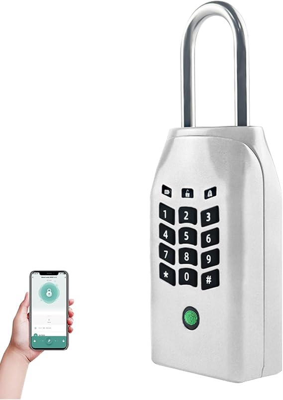 Smart Key Lock Box,Fingerprint,Tuya APP and Password Unlocked Key Boxes,Weatherproof for Outdoor Use, Suitable for House Keys (Silver)