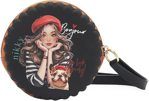 Nicole Lee Nikky Bag Silicone Round Zip Pouch with Wristlet, (EIFFEL DREAMS-BLACK)
