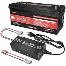 12V 200Ah LiFePO4 Lithium Battery with 14.6V 20A LiFePO4 Battery Charger, Built in 200A BMS, 6000 Cycles Lithium Battery for RV, Solar, Off-Grid
