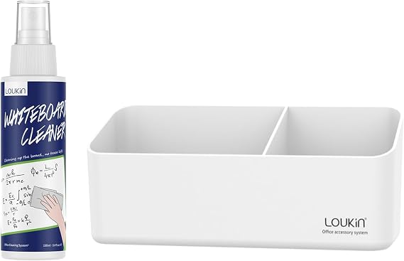 loukin Whiteboard Accessories Bundle | Non-toxic Whiteboard Cleaner (3.4 fl oz) Magnetic and Adhesive Marker Holder (White)