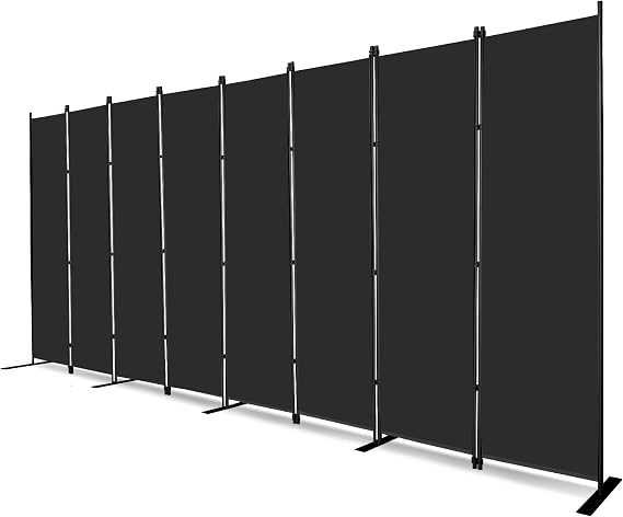 MAYOLIAH 8-Panel Black Room Divider 6ft Tall Indoor Folding Privacy Screen | Portable Office Partition Indoor Wall Separator 160" W X 72" H to Section off Space, Divider the Rooms, Protect the Privacy