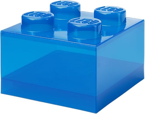 Room Copenhagen LEGO Storage Brick 4 Knobs Translucent Blue - Stackable Plastic Storage Box with Lid for Kids and Adults Desk Organizer and Toy Box