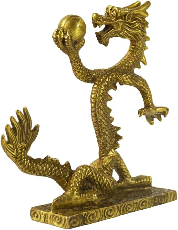 Chinese Standing Dragon Statue Auspicious Clouds Base Peace Elegance Brass Lucky Dragon Success Wealth Figurine Home Decor Office Desk Gifts