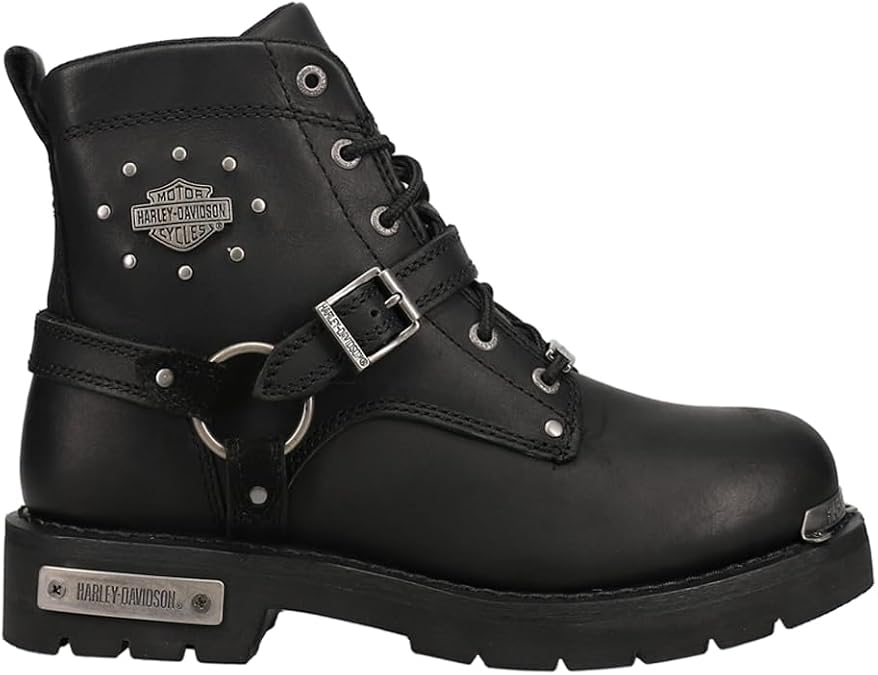 Harley-Davidson FOOTWEAR Womens Becky Studded Round Toe Motorcycle Casual Boots Ankle Low Heel 1-2"