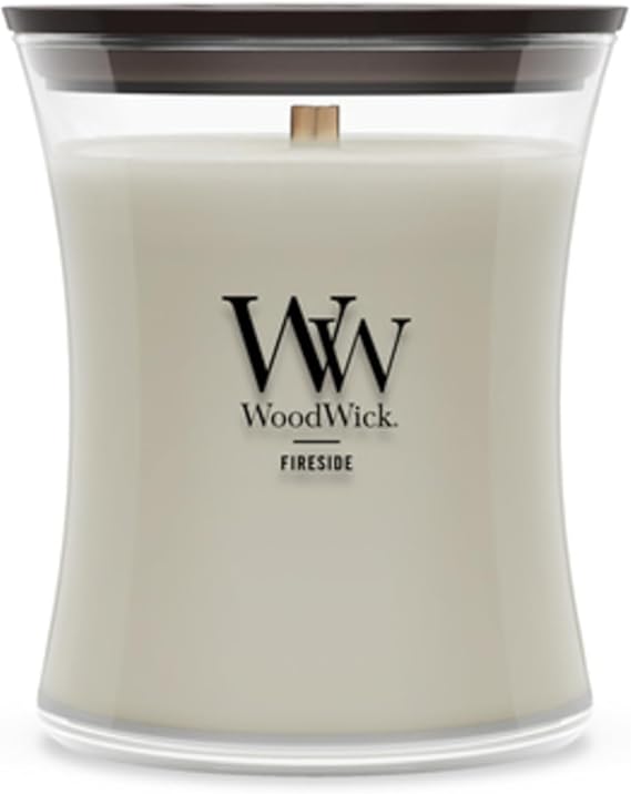 WoodWick Fireside Holiday Candle Gifts for Women and Men, 9.7 oz Medium Hourglass Candle with Crackling Wick