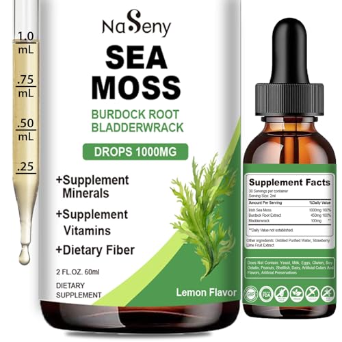 Sea Moss Liquid Drops - High Absorption Irish 1000 mg Sea Moss Tincture Supplement Rich in Vitamin & Mineral for Immune Digestion & Energy-Lemon Flavor