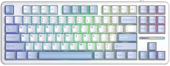 Aula F87 PRO Mekanik RGB TKL GrayWood V3 Switch Kablosuz Makrolu Hot Swap Klavye Buz Mavi