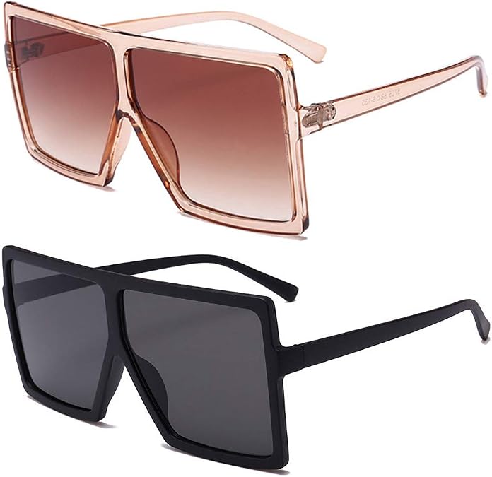 Dollger Square Oversized Sunglasses for Women Men Fashion Big Black 70s Flat Top Sunglasses Shades