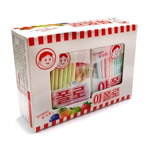DEAD SKIN Apollo Korean Traditional Sugar Candy K-SnackCandy in Straw Strawberry, Blueberry, Apple, Pineapple Flavor  18 Packs