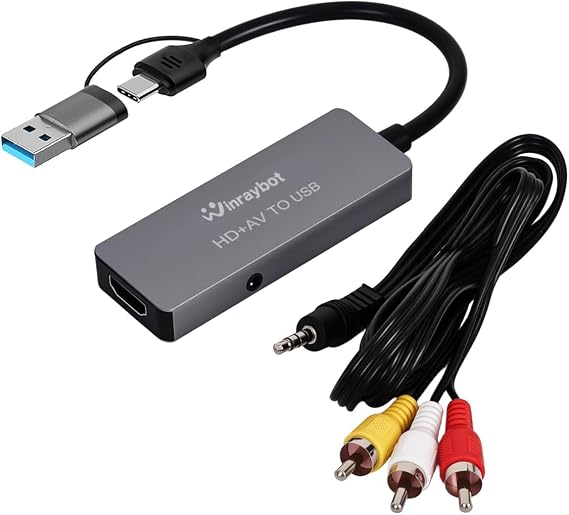 VHS to Digital Converter, RCA to USB Converter Analog to Digital Adapter for VHS/HI9, Video Capture Card for Laptop, HDMI for Video Streaming Convert RCA/S-Video/HDMI Input (USB-A+USB-C)