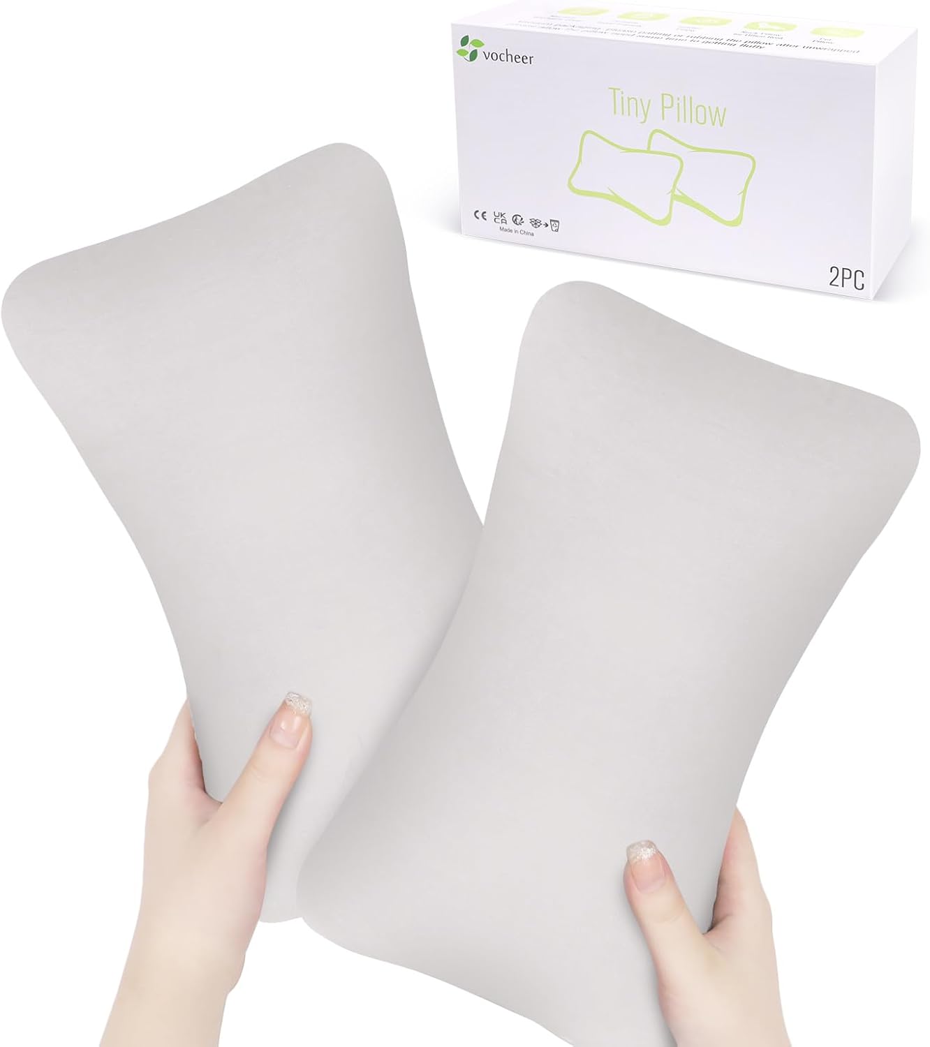 vocheer Small Pillows for Sleeping, 11"x7" Mini Pillow for Travel, Tiny Pillow for Neck, Lumbar, Knee, Wrist, Pets, Cotton Small Back Pillows for Travel, Bed, Office, Machine Washable, Dove-2pc