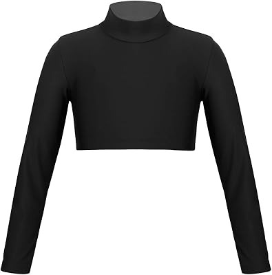 Girls Sportswear Athletic Cheerleading Turtleneck Gymnastics T-Shirt Crop Top for Ballet Dance Perfor Workout