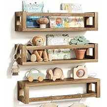 TidyCorner Sturdy Floating Shelves Set of 3 Wall Bookshelves and Nursery Floating Shelves for Books, Toys, Kitchen, Bathroom, and Home Decor Walnut Brown
