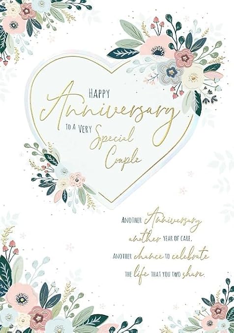 Carte Blanche Special Couple Anniversary Card - Floral Heart and Sentiment Verse Embossed with Foil Details - Eco-Friendly