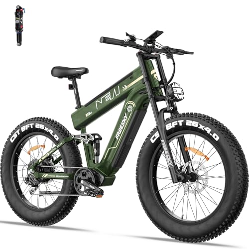 FREESKY 2025 Upgraded Dual Battery 48V 41AH Peak 2500W Motor 90-160 Miles Long Range Electric Bike for Adults 38MPH 26 Fat Tire Full Suspension EBike with Dual Hydraulic Brakes