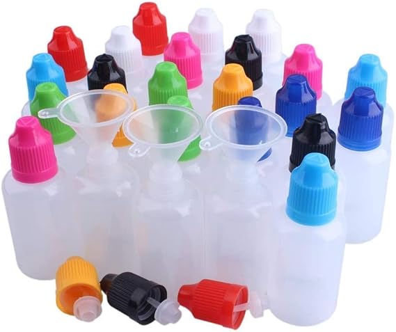 NANSHINE 10PCS 120ML LDPE Plastic Liquid Water Tip dropper Squeezable Eye Dropper Empty Bottles with Child Resistant Cap (Bottles + Mixing Color Caps + Tips+Funnel)