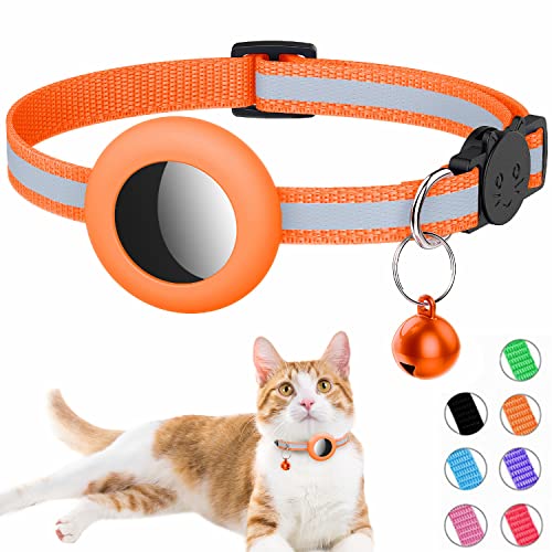 AirTag Cat Collar, Reflective Air Tag Cat Collar with Bell and Prefect Size Waterproof Airtag Holder Compatible with Apple Airtag, Cat Airtag Collar with Breakaway Safety Buckle for Kitten Puppy