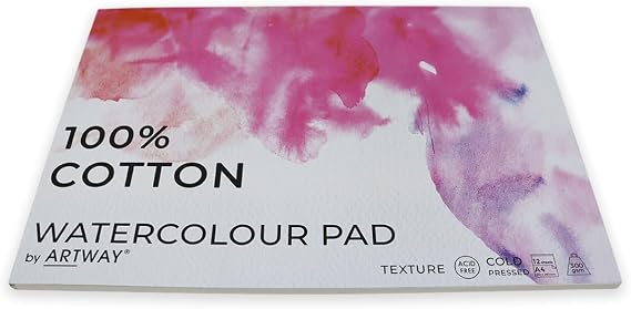 Artway A4 Watercolour Pad, 12 Sheets, 300gsm, 100% Cotton Watercolour Paper