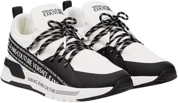VERSACE JEANS COUTURE Mens Monochrome Mesh Panel Chunky Sneakers-EU39 White/Black