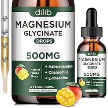 Magnesium Glycinate Supplement, Magnesium Liquid Drops with Magnesium Glycinate 500mg Ashwagandha, L - Theanine, Chamomile -Support Stress Relief, Bone, Muscle, Mood Vegan Natural Mango Flavor