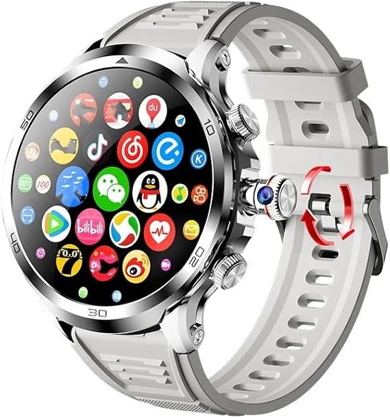 H19 4G Full Netcom Smartwatch Android 9.0 With 1.95 inch Amoled Screen 900W Rotating Camera GPS WIFI Smart Watch Men (Silver,4GB 64GB)