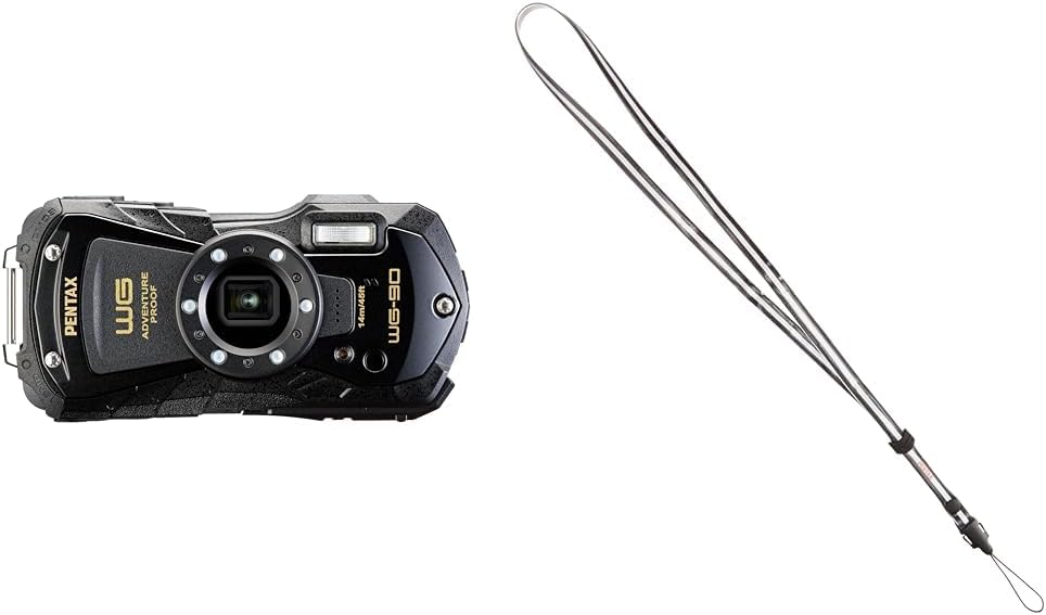Pentax WG-90 Black Strap Set Authentic Waterproof Digital Camera, Waterproof to 39.1 ft 14 m 2 Hours Continuous, Shockproof, Dustproof, 14.0°F -10°C, Cold Resistant, Tough Body for Outdoor Activities, Equipped with CALS Mode