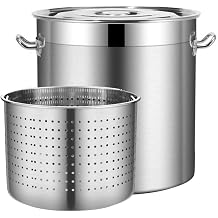 27Qt/45Qt/63Qt Steamer Pot Crab Seafood Stock Pot Stainless Steel Deep Turkey Fryer Bucket with Basket and Lid Versatile Pot for Water Bath Canning, Lobster Shrimp Boiling,35x35cm (40x40cm)