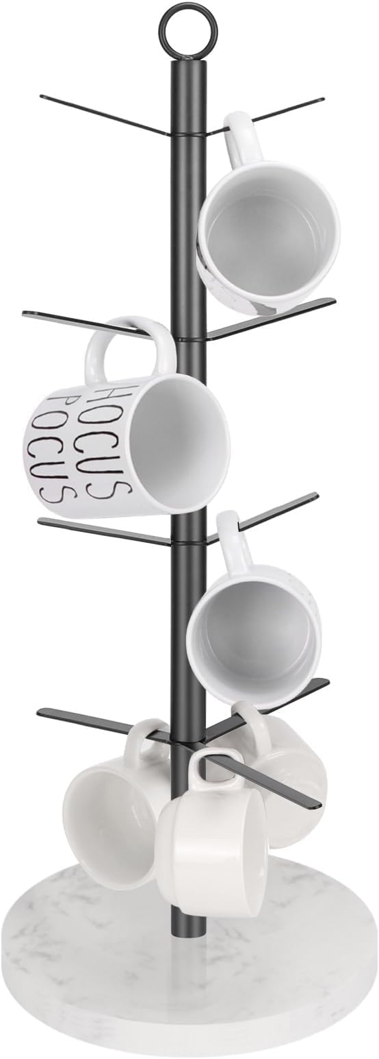 Mug Holder Tree, Coffee Cup Stand Holder, Thick Base Mug Rack for Kitchen Home Bar Cabinet, 9 Hooks (4-Tier, Matte Black)