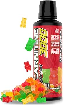 L-Carnitine 3000 Liquid | 3000 mg Carnitine Supplement | Zero Calorie Zero Sugar Keto Friendly for Men and Women Great Tasting| 31 Servings Gummy Bear, 16 fl. oz.