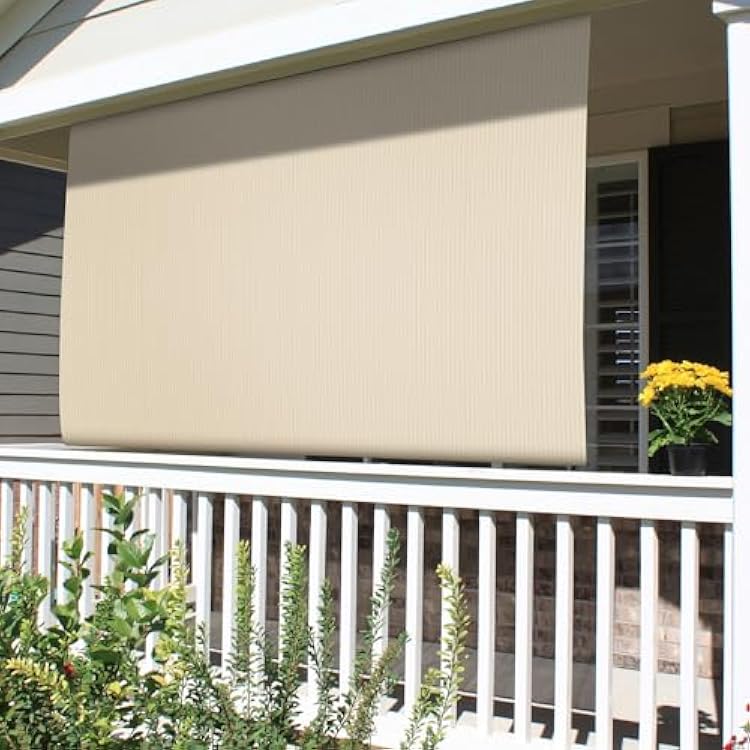 Patio Paradise Shades Roll Up Outdoor 4Wx5H Roller Shade Exterior Patio Blinds for Outside Porch Deck Balcony Pergola Carport, Beige