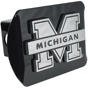 Michigan Wolverines Black Metal Trailer Hitch Cover with Chrome Metal Logo