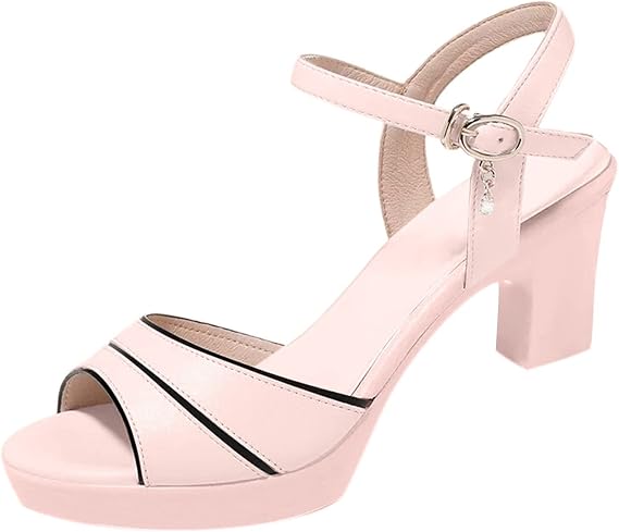 Sandals For Women Heels Dressy, Women's Chunky Heel Sandals Summer Open Toe Ankle Buckle Sandals Solid Color Fashion Platform Sandals Dress Cute