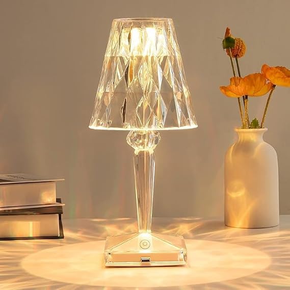xiao Crystal Led Lamp, Crystal Diamond Table Lamp 3-Color Changing Touch Control Bedside Lamp with USB Cable Bedside Lamp,Party Dinner Decor Creative Lights. (I) [Energy Class A]