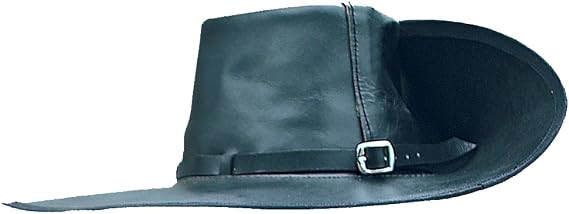Museum Replicas Hand Crafted Medieval Leather Cavalier Hat with Wide Brim for Baroque Musketeers or Pilgrims (Left Side Up, X Small) Black