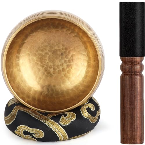 Tibetan Singing Bowls Set-Hand-hammered in Nepal Sound Bowl for Meditation, Yoga, Chakra, Meditation Accessories, Unique Gifts for Women, Men Black, 3.15 inch