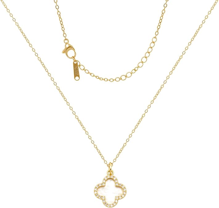 Clover Necklace For Women 14K Real Gold Silver Plated Four Leaf Clover Pendent Necklace Dainty Trendy Cute Simple Women's Jewelry Gift