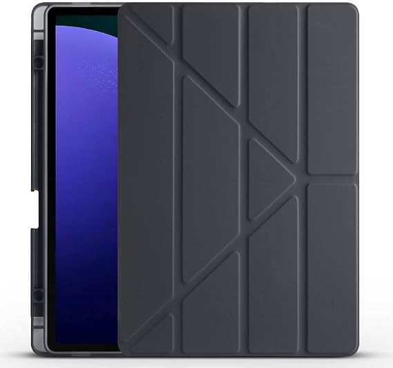 Aksesuarcim Samsung Galaxy Tab S10 Plus SM-X820 X826 ile Uyumlu Kılıf Silikon Yumuşak Kalem Bölmeli Esnek 4 Farklı Stand Olabilen Tablet Kılıfı Siyah