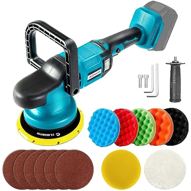 IRONFIST Cordless Car Polisher, 6inch Brushless Buffer Orbital Portable Polishing Waxer Machine with 6 speeds 750-6800RPM, Compatible with Makita 18V Batteries Battery Not Included