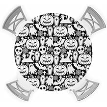 Round Fitted Tablecloths with Elastic Edge Halloween Pumpkin Tombstone Skull Oil-Proof Waterproof Wipeable Table Cover for Kitchen Dining Party Decor Seamless Bat White Black Table Clothes,45" - 54"