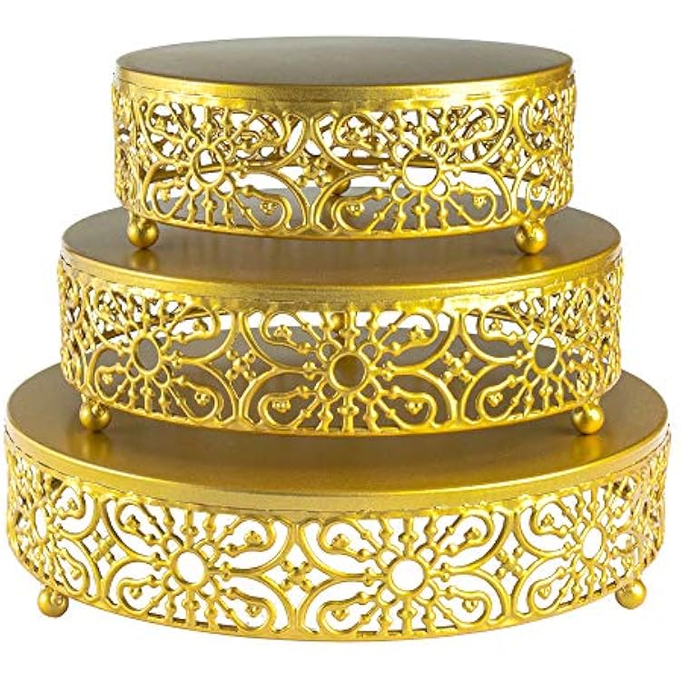 3 Piece Gold Cake Stand Set Round Metal Cake Stands for Wedding Party Dessert Display Cupcake Stand Plate