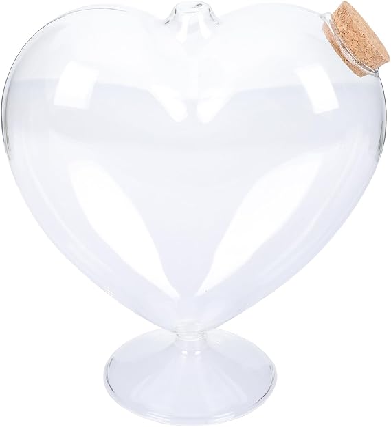 PRETYZOOM Heart Shaped Wishing Bottle, Transparent Container Glass Origami Star Holder with Cork Stopper, Valentine's Day DIY Keepsake, Wedding Memorial Bottle Supplies (16x18cm)