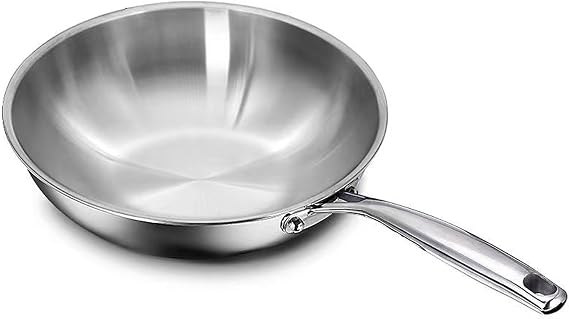 Titanium Wok, No Coating Pure Titanium Pans for Cooking, Flat Bottom Wok Pan, Cookware for Even Heating, Ultra-Durable, Scratch-Resistant, Compatible with All Cooktops,No lid,12.6IN
