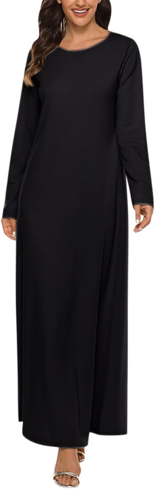 Summer Dress Women's Long Sleeve - Long Women's Underdress Islamic Dress Sleeves Solid Abaya Muslim Casual Women's Casual Dress Teenager Girls Strappy Dress Party Dress