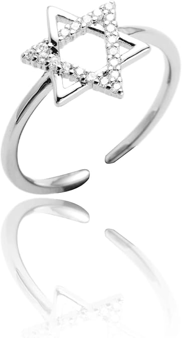 SANDOO Star Of David Ring - Estrella De David,Dainty Jewish Star Rings,Religious Christian Faith Jewelry Gift