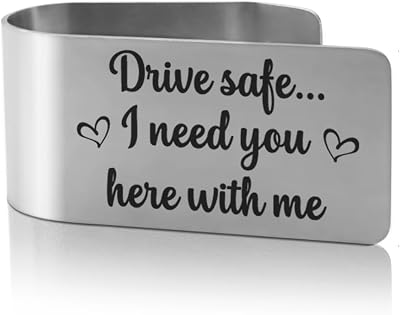XQLZY Drive Safe I Need You Here with Me Engraved Stainless Steel Car Visor Clip, New Driver Gifts, Funny Safes Driving Reminder Clip for Couple Husband Dad Son Friend Driver, Drives Safe Gifts