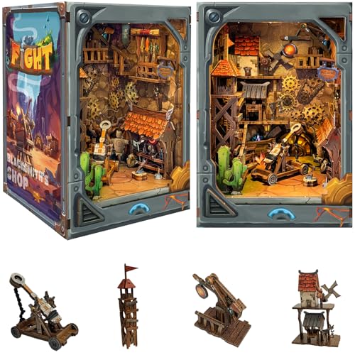 Roroom DIY Book Nook Kit, DIY Dollhouse Bookshelf Insert Decor Alley,3D Wooden Puzzle with LED Lighting Book Nook Wood Bookend Model BuildingSQ40