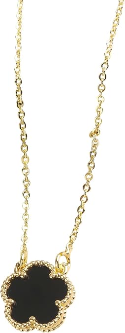 18K Yellow Gold Shiny Four Leaf Clover Necklace For Women,Colorful Flower Plum Blossom Plant Clover Pendant - 4 Leaf Clover Necklace, Alhambra Necklace, Lucky Clover Necklace For Birthday Valentine Graduation Gifts