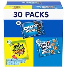 Nabisco Cookies and Candy Variety Pack, SOUR PATCH KIDS Soft & Chewy Gummy Candy, OREO Minis and CHIPS AHOY! Minis Cookies, 30 Snack Packs