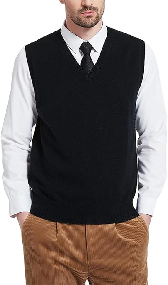 Men's Sweater Vest Relaxed Fit Knit V-Neck Sleeveless Sweater Pullover